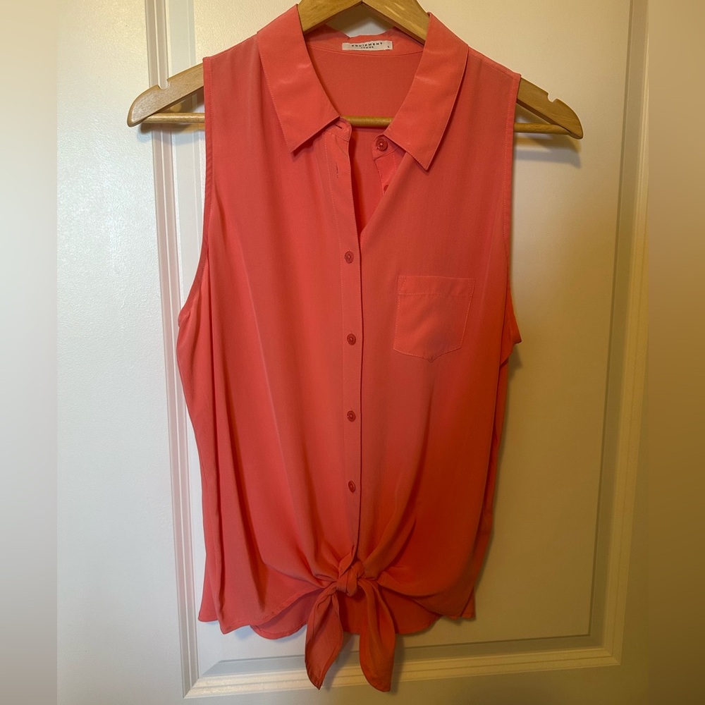 Equipment Silk Coral Sleeveless Blouse. The front. Size large. Like new